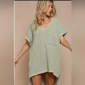 Pol Hi, low short sleeve sage green sweater size S